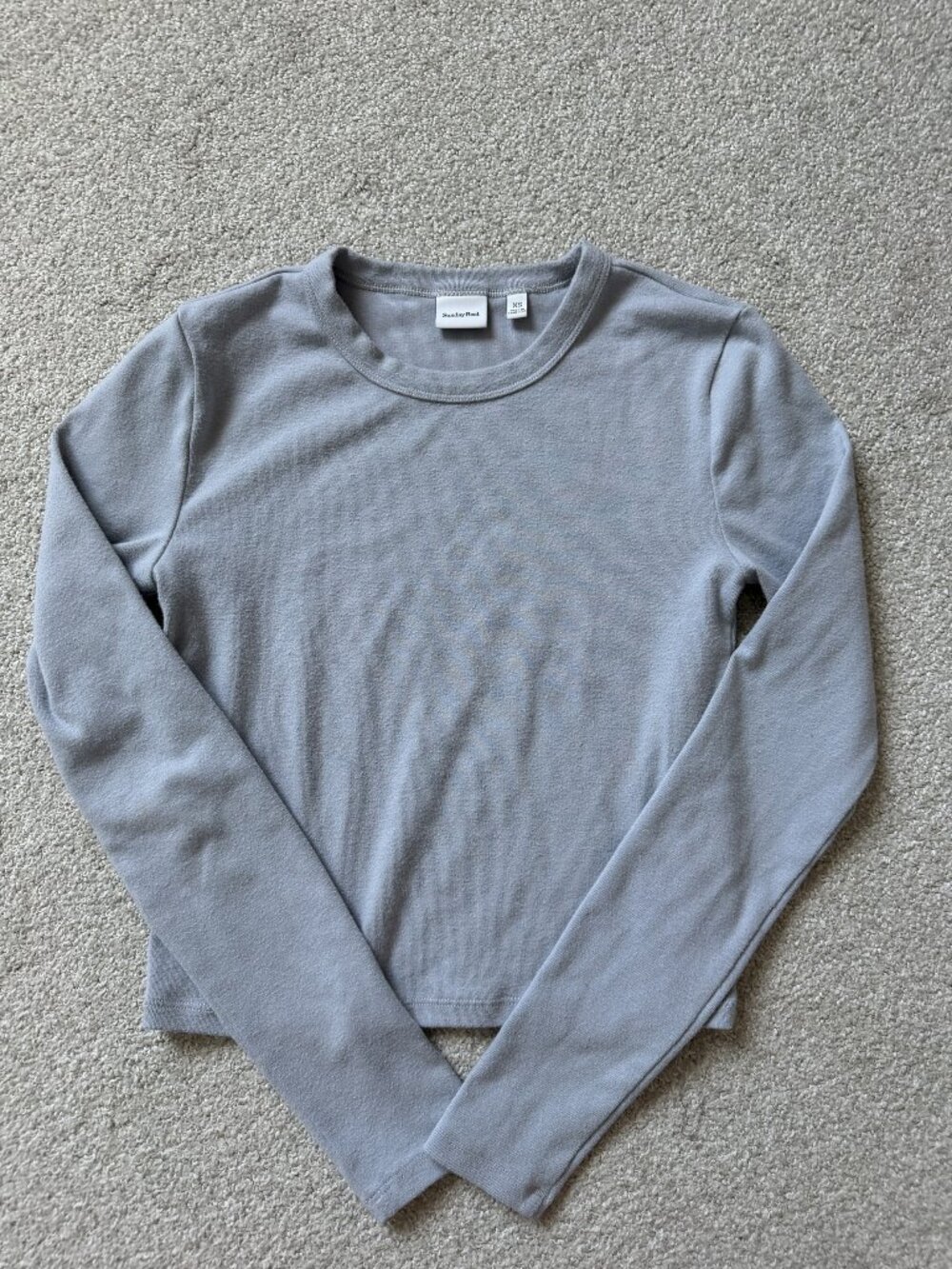 Sunday Best Blue Grey Long Sleeve Crewneck Top Aritzia Crop Women's Size XS